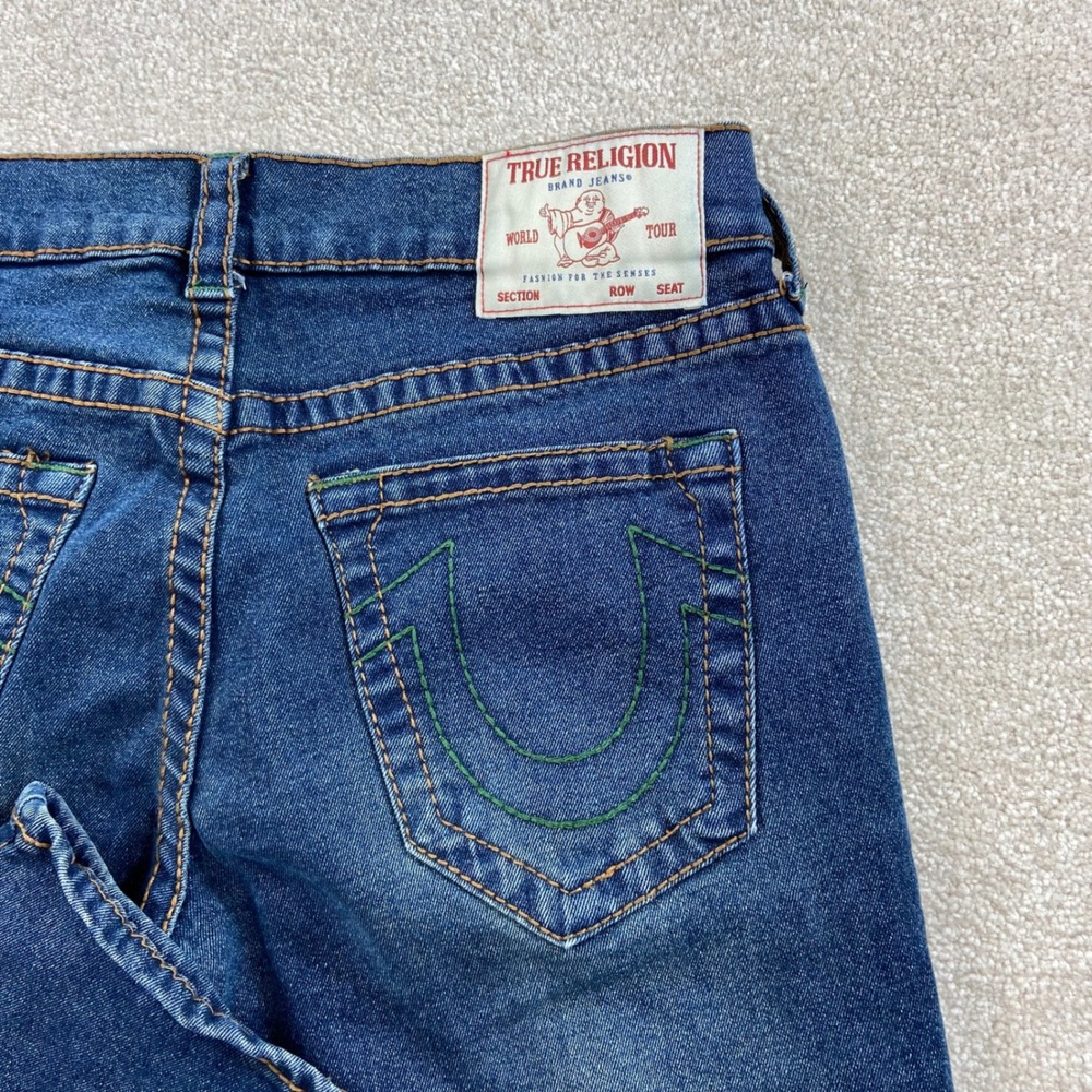 True Religion Ricky Jeans Men 31 (Fits 33) Relaxed Straight Green Thick Stitch